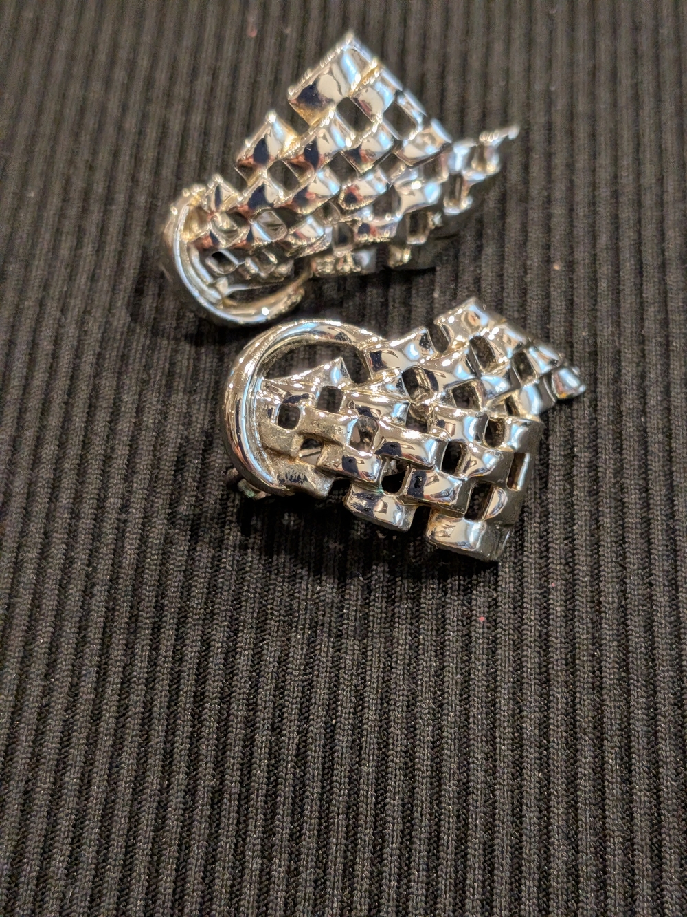 B#4: Vintage 2007s Signed Coro Silver Woven Clip-On Earrings